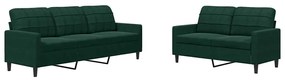 3278393 vidaXL Комплект дивани от 2 части с възглавници, тъмнозелен, кадифе