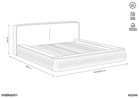 Кремаво тапицирано двойно легло с място за съхранение и решетка 160x200 cm Keoni - Makamii