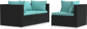 317538 vidaXL Градински лаундж комплект с възглавници 3 части черен полиратан