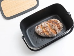Кутия за хляб Brabantia Nic 1003255, 39.5 см, Бамбуков капак, Дръжка за носене, Тъмносив