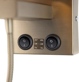 Wandlamp bronze met flexarm en kap oranje met gouden binnenkant 18cm - Brescia Combi