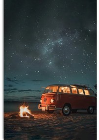 Картина на платно – Плажен огън под нощното небе – Volkswagen T1