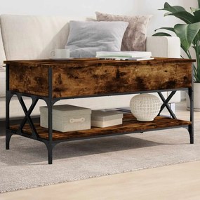 845358 vidaXL Кафе маса, опушен дъб, 100x50x50 см, инженерно дърво и метал
