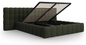 Зелено тапицирано двойно легло с място за съхранение с включена подматрачна рамка 180x200 cm Mamaia – Micadoni Home