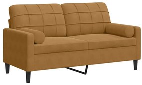 3278226 vidaXL 2-местен диван с декоративни възглавници кафяв 140 см кадифе