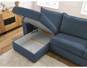 Тъмносин разтегателен ъглов диван от рипсено кадифе (променлив) Augustin – Bobochic Paris