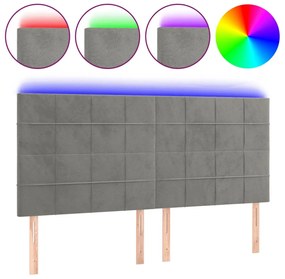 3122490 vidaXL LED горна табла за легло, светлосива, 200x5x118/128 см, кадифе