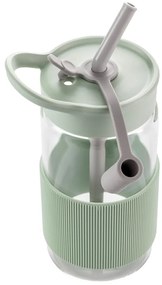 Преносима бутилка за напитки Buydeem CD1017-CG, 500 мл, Вградена сламка, Непропусклива, Термоустойчиво стъкло до 150°C, BPA free, Зелен