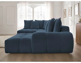 Тъмносин шенилов сгъваем/с място за съхранение ъглов диван (ляв ъгъл/U форма) Everest – Bobochic Paris