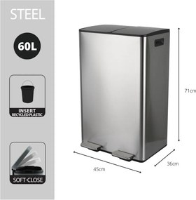 Стоманено кошче за боклук 2x30 l за рециклиране с педал в матово сребрист цвят Aliya – Spirella