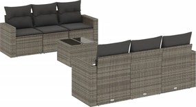 3251047 vidaXL Градински диван с възглавници, 7 части, полиратан, сив