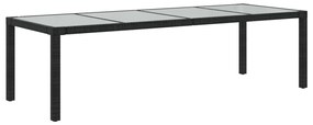 316725 vidaXL Градинска маса черна 250x100x75 см закалено стъкло и полиратан
