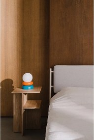 Настолна лампа от масивна дървесина в петролен цвят/оранжева със стъклен абажур (височина 24 cm) Otem – noo.ma