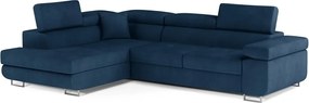 Син кадифен разтегателен ъглов диван с място за съхранение (ляв ъгъл L форма) Anton – ELTAP