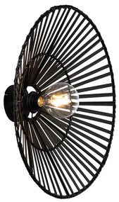 Ориенталска стенна лампа черна бамбукова кръгла - Pua