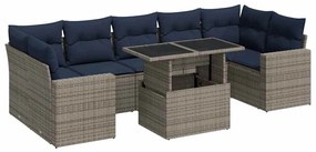 3326282 vidaXL Градински диван с възглавници, 8 части, сив полиратан, акация