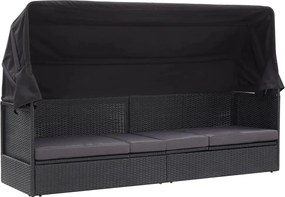 46092 vidaXL Градински диван със сенник, полиратан, черен