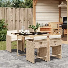 3211078 vidaXL Градински комплект с възглавници, 5 части, бежов полиратан