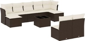 3250122 vidaXL Градински комплект диван с възглавници 10 части кафяв полиратан