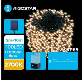 Aigostar - LED соларни коледни лампички 100xLED/8 функции 12 м IP65 топло бял