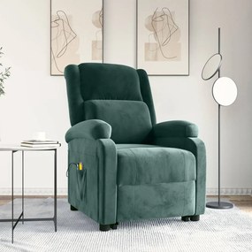 3124838 vidaXL Изправящ масажен стол, тъмнозелен, кадифе