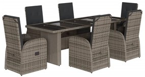 3277621 vidaXL Градински трапезен комплект 7 части с възглавници сив полиратан