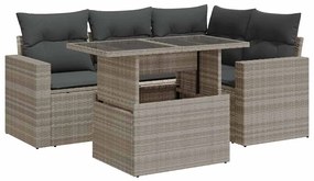 3326313 vidaXL Градински комплект с възглавници, 5 части, светлосив полиратан