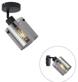 Дизайнерски стенен прожектор черен с димно стъкло - Domo