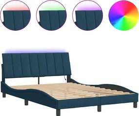 3213773 vidaXL Рамка за легло с LED осветление без матрак Hanko, синя, 120x200 см, кадифе