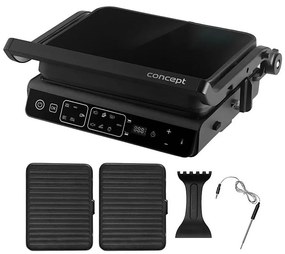 Concept ge3600 - Контактен грил с термодатчик GLASS 2000W/230V черен