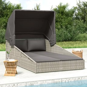 362274 vidaXL Шезлонг със сгъваем покрив, сив, 200x114x128 см, полиратан