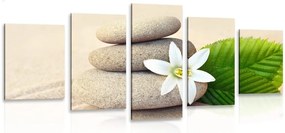 картини от 5 части – Бял цвят и камъни в пясък