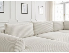 Кремав разтегателен ъглов диван от рипсено кадифе (ляв ъгъл/"U" форма) Lucien – Bobochic Paris