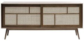 Тъмнокафяв нисък скрин от декор от дъб с плъзгащи се врати 180x80 cm Barrali – Unique Furniture