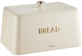 Кутия за хляб Kinghoff KH 1950, 35 см, Метално тяло, Бамбуков капак, Бежов/златист