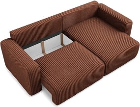 Теракотен сгъваем/с място за съхранение ъглов диван от рипсено кадифе (десен ъгъл) Kona – Makamii