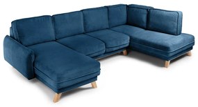 Син сгъваем ъглов диван от рипсено кадифе (десен ъгъл/"U" форма) Tori – Bonami Selection