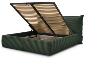 Тъмнозелено двойно тапицирано легло с място за съхранение с включена подматрачна рамка 160x200 cm Jade – Bobochic Paris