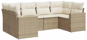 3251715 vidaXL Градински диван с възглавници, 6 части, бежов полиратан