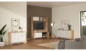 Скрин от дъбов декор в бял и естествен цвят 99x73x39 cm Ikast – Tvilum