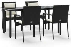 3185110 vidaXL Градински трапезен комплект възглавници 5 части черен полиратан