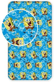 Син еластичен памучен детски чаршаф 90x200 cm Sponge Bob "Blue" – Jerry Fabrics