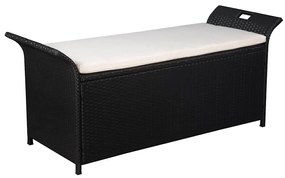 44183 vidaXL Пейка за съхранение с възглавница, 138 см, полиратан, черна