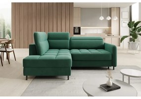 Зелен кадифен разтегателен ъглов диван с място за съхранение (ляв ъгъл L форма) Barea – ELTAP