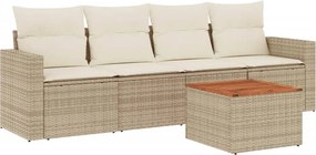 3224000 vidaXL Градински комплект диван с възглавници 5 части бежов полиратан