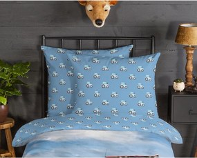 Синьо единично фланелено детско спално бельо 140x200 cm Tractor – Good Morning