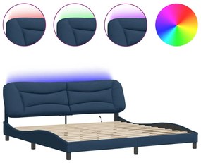 3213731 vidaXL Рамка за легло с LED без матрак Hvar, синя, 200x200 см, плат