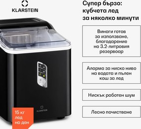 Klarstein Albaron, машина за ледени кубчета, с форма на куршум, 12 kg / 24 h 1,5 ltr. Дисплей