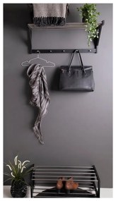 Черна стенна закачалка от тополово дърво с рафт Padova - House Nordic