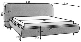 Сиво двойно легло 180x200 cm тапицирано с място за съхранение с включена подматрачна рамка Pointt – ELTAP